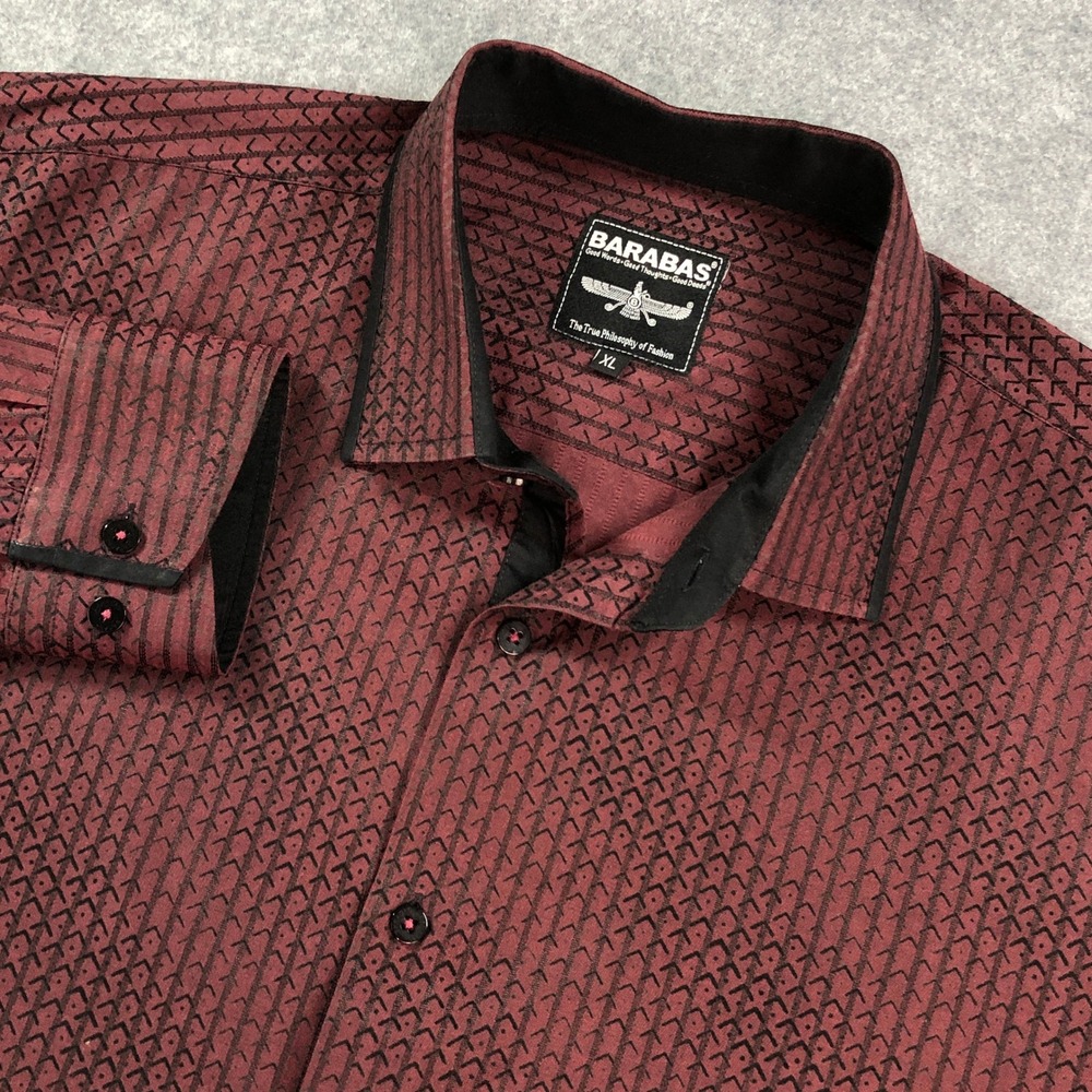 Barabas Mens Shirt XL Burgundy Geometric Long Sleeve